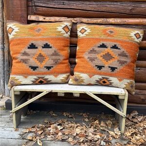 Lodge Company Wool Kilim Pillow Set of 2| Handwoven Southwestern Cabin Decor